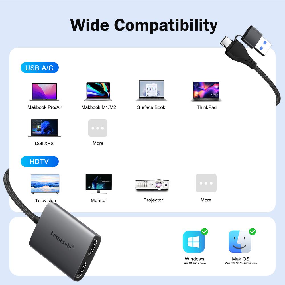 Lemorele Dual HDMI Adapter 4K  - Hdmi Adapter Tablet recensie en prijs